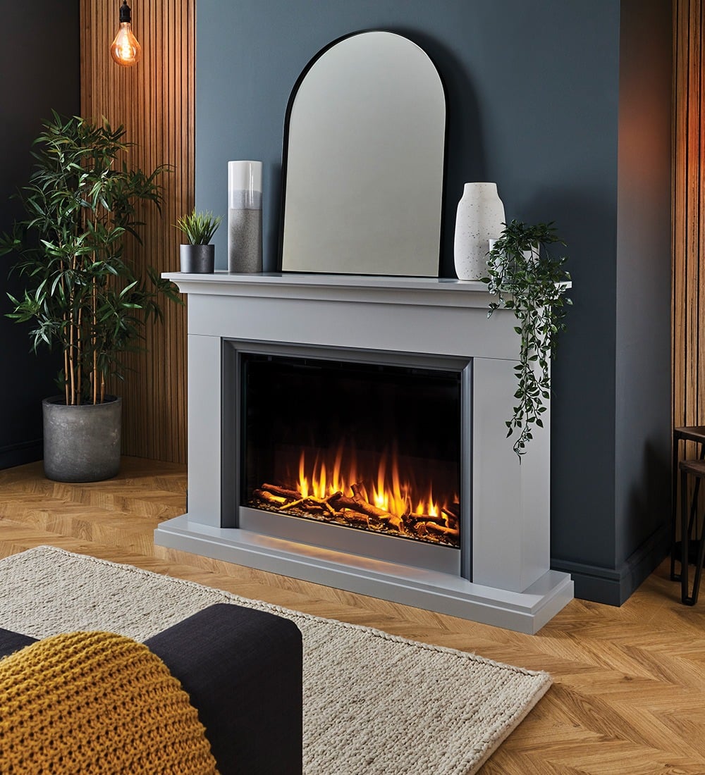 Katell Amalfi Electric Fireplace Suite shown in a modern living room