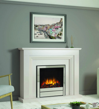 Elgin & Hall Amorina Deluxe Electric Fireplace Suite - Pearlescent Cashmere Finish with Chrome Fire