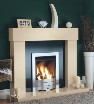 Ashbourne Marfil Marble Fireplace with Black Granite Back Panel and Electric Fire