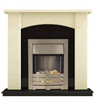 Axon Holden Fireplace Suite in Ivory with Brushed Steel Modern Electric Fire