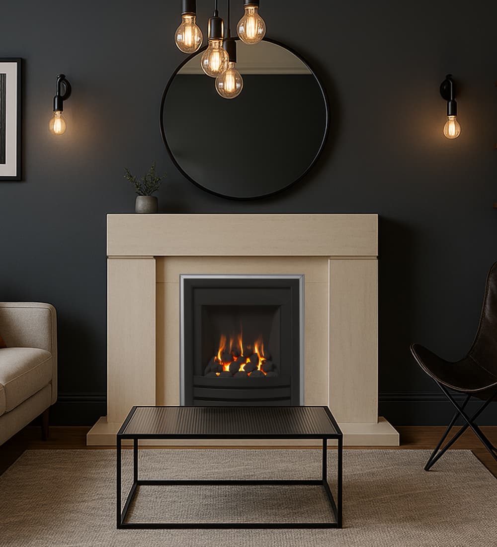 Axon Small Block Limestone Fireplace with Adore Gas Fire