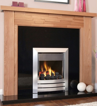 Kinder Camber Plus Gas Fire coal. Brushed Satin Silver Fascia.