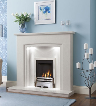 Carmela Polar White Marble Fireplace Package With Gas Fire
