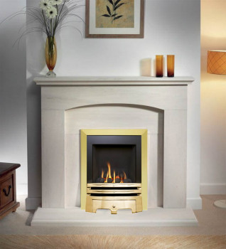 Cartmel Limestone Fireplace Package with Flavel Windsor Classic Gas Fire in Brass Finish