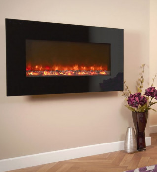 Celsi Black Glass Electriflame Wall Mounted Electric Fire
