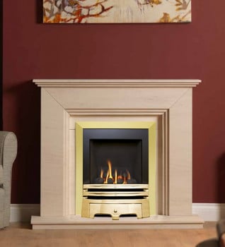 Cranbourne Limestone Fireplace Package With Flavel Windsor Gas Fire in Brass Finish