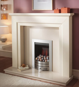 Crystal Fires Slimline Radiant Inset Gas Fire shown with Contemporary Fascia and Pebbles