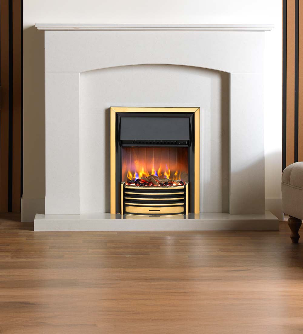 Tall Fire Inset Dimplex Lerwick Optiflame 3D Brass Inset Elctric Fire | Direct Fireplaces