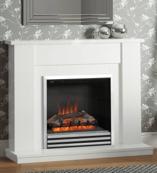 Elgin & Hall Cotsmore Electric Fireplace with White finish and chrome-trimmed fire