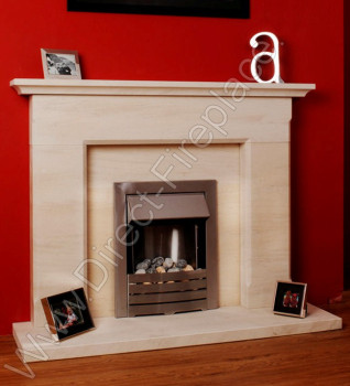 Small copy of Estoril limestone fireplace shown in a classic UK home with the Adore slimline gas fire