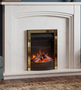 Traditional UK living room featuring a white wood-framed fireplace with an inset fire.