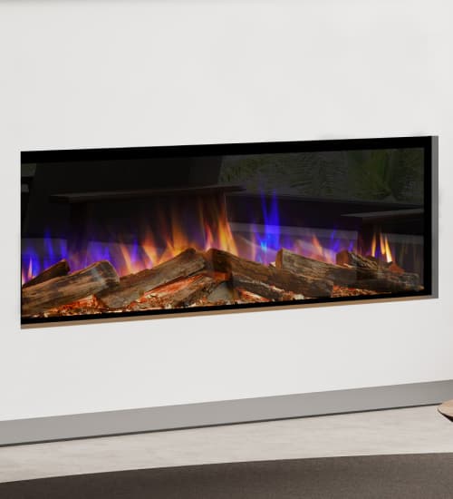 A built-in electric fire with a realistic log fuel bed and multicoloured flame display.