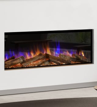 A built-in electric fire with a realistic log fuel bed and multicoloured flame display.