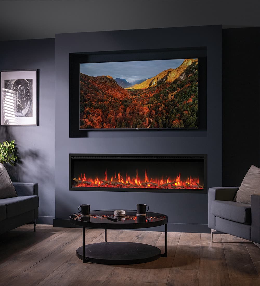 Fire FX Atmos 165R Hole in the Wall Electric Fire - Dark Living Room Lifestyle