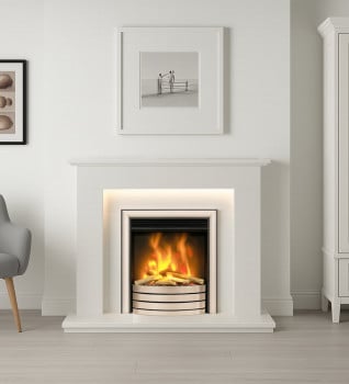 Fireside Hutton Arctic White Micro Marble Fireplace with Devotion Electric Fire