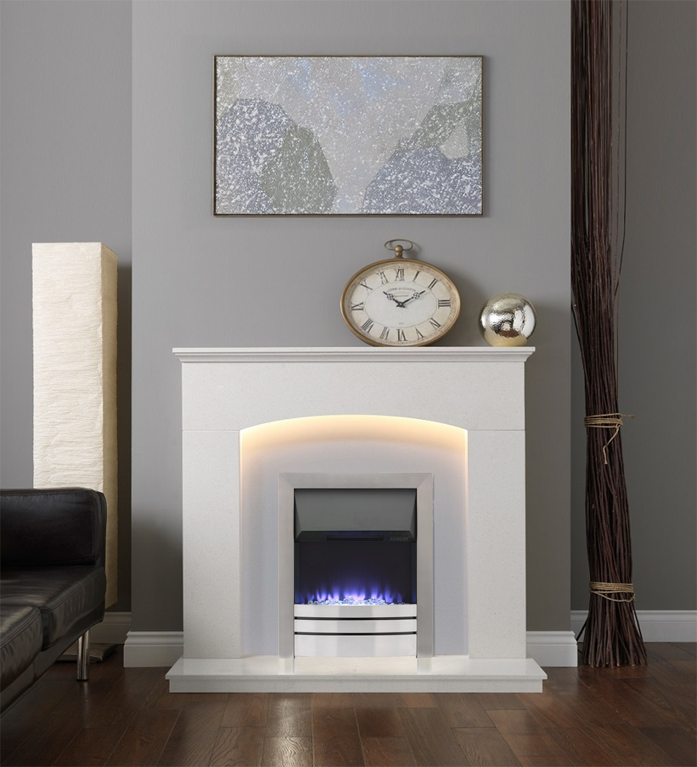 Gallery Cartmel Arctic White with Hopton Electric Fire in a Brushed Steel
