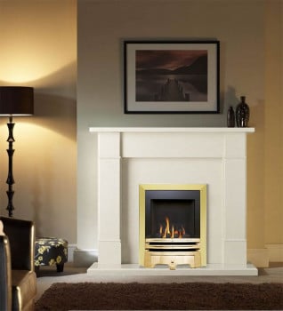 Rydal Marfil Marble Fireplace Package With Flavel Windsor Classic Gas Fire in Brass Finish