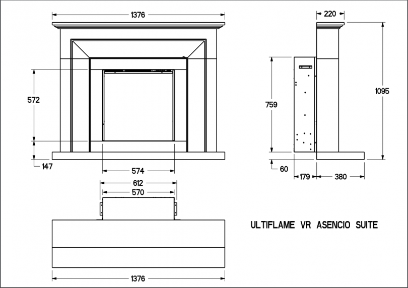 Celsi Ultiflame VR Asencio Limestone Electric Fireplace Suite 