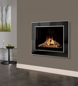 Celena Slimline Balanced Flue Hole In The Wall Gas Fire from The Collection by Michael Miller - Black Nickel & Black Finish