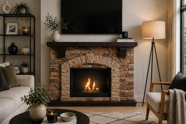 How to Get a Traditional Fireplace Look in a New Build (No Chimney Needed)