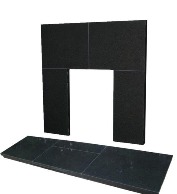 48 Inch x 15 Inch Slabbed Black Granite Hearth And Back Panel Set