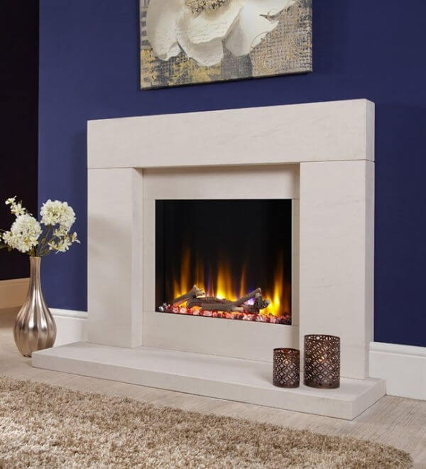 Celsi Ultiflame VR Rennes Electric Fireplace Suite with limestone hearth