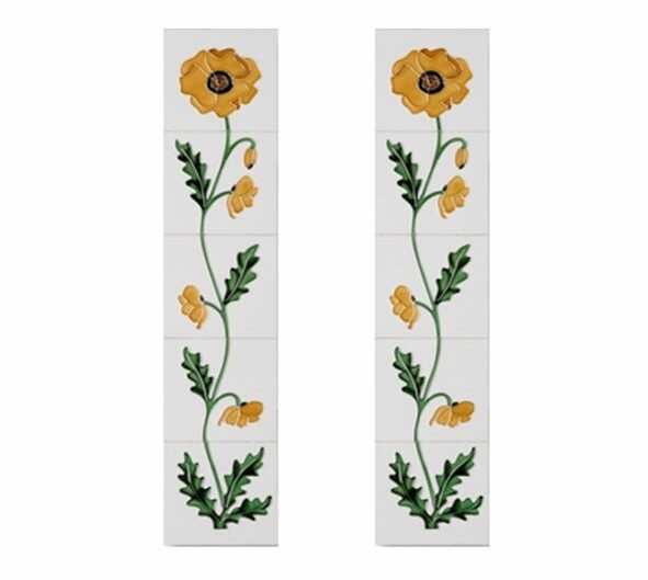 Cast Tec Field Poppy Yellow and Ivory Fireplace Tiles
